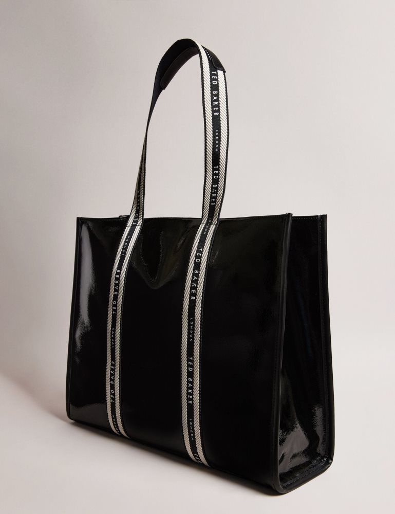 Geanta Tote Dama Ted Baker Celinie - Branded Webbing Faux Leather Tote Bag Negrii | 174536-FVS