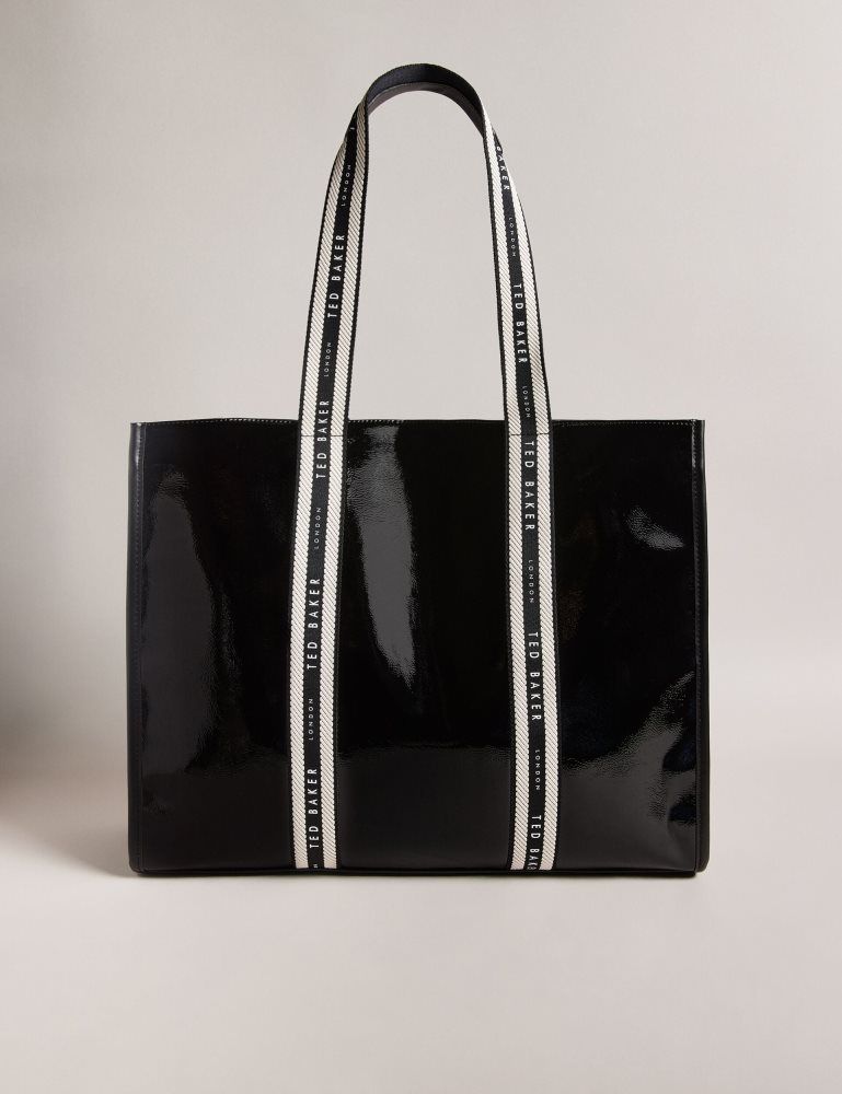 Geanta Tote Dama Ted Baker Celinie - Branded Webbing Faux Leather Tote Bag Negrii | 174536-FVS