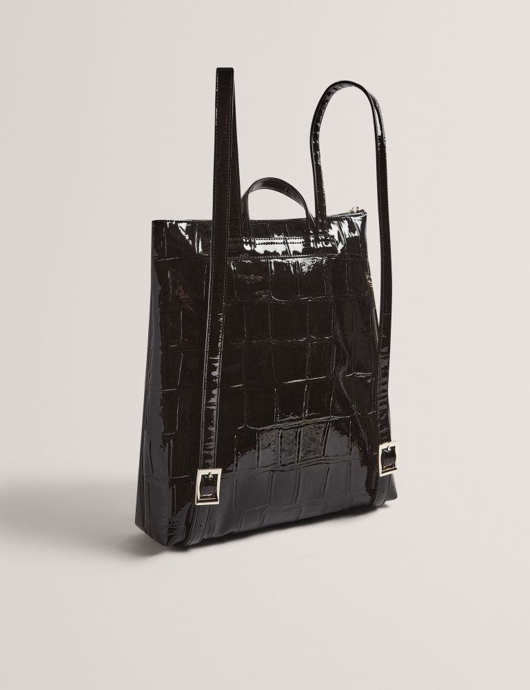 Geanta Tote Dama Ted Baker Croclee - Croc Effect Faux Leather Icon Backpack Negrii | 364789-JLD