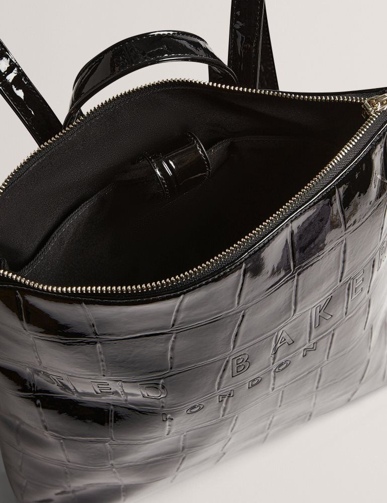 Geanta Tote Dama Ted Baker Croclee - Croc Effect Faux Leather Icon Backpack Negrii | 364789-JLD