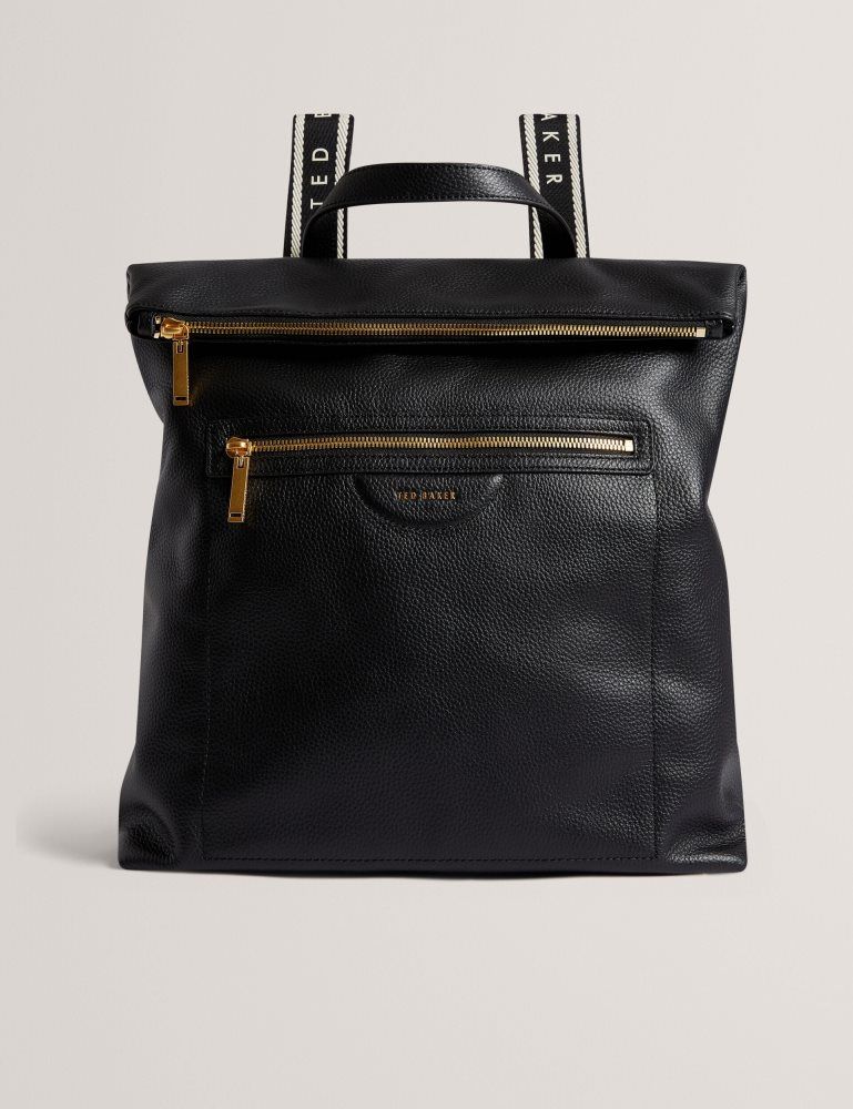 Geanta Tote Dama Ted Baker Essaya - Leather Webbing Strap Fold Over Backpack Negrii | 271685-WDH