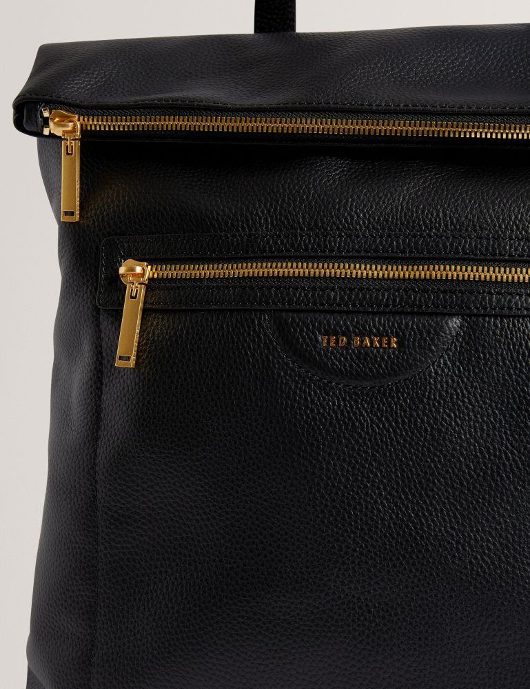 Geanta Tote Dama Ted Baker Essaya - Leather Webbing Strap Fold Over Backpack Negrii | 271685-WDH