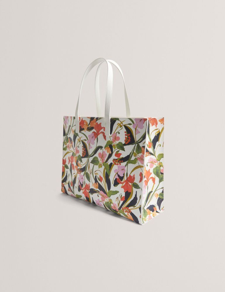 Geanta Tote Dama Ted Baker Florish - Floral Print Pu Leather Wide Icon Tote Bag Albi | 354726-XRB