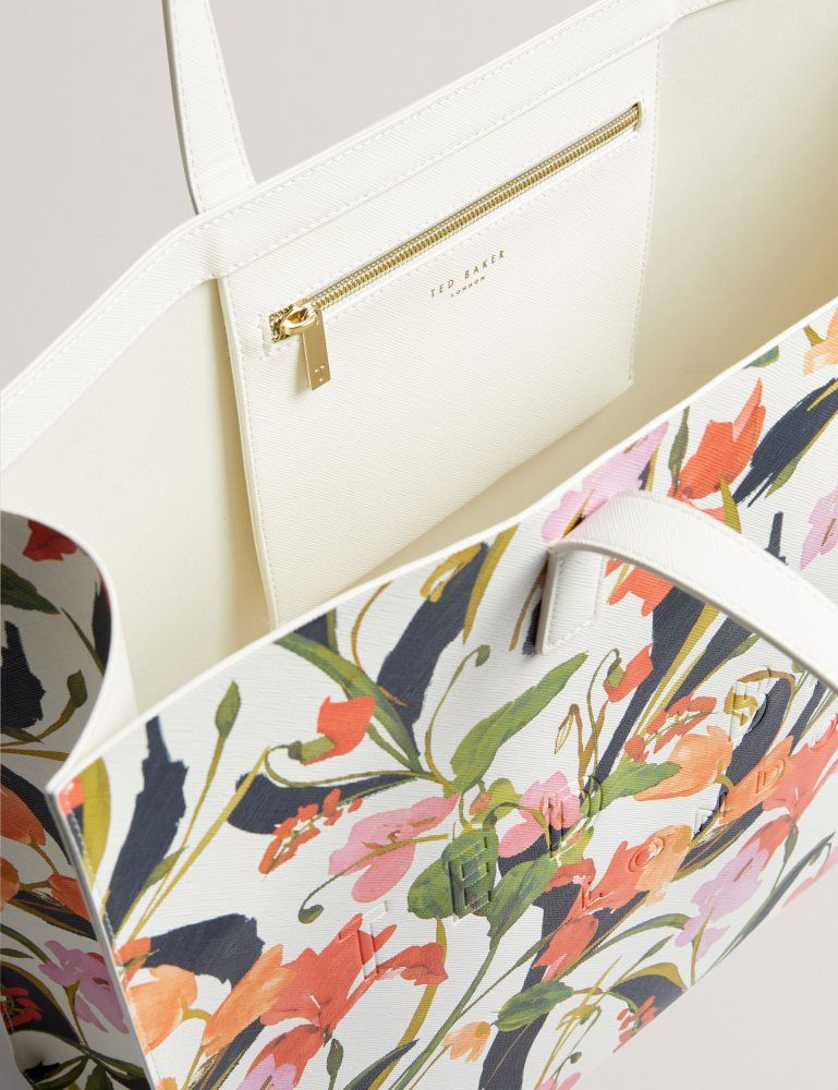Geanta Tote Dama Ted Baker Florish - Floral Print Pu Leather Wide Icon Tote Bag Albi | 354726-XRB