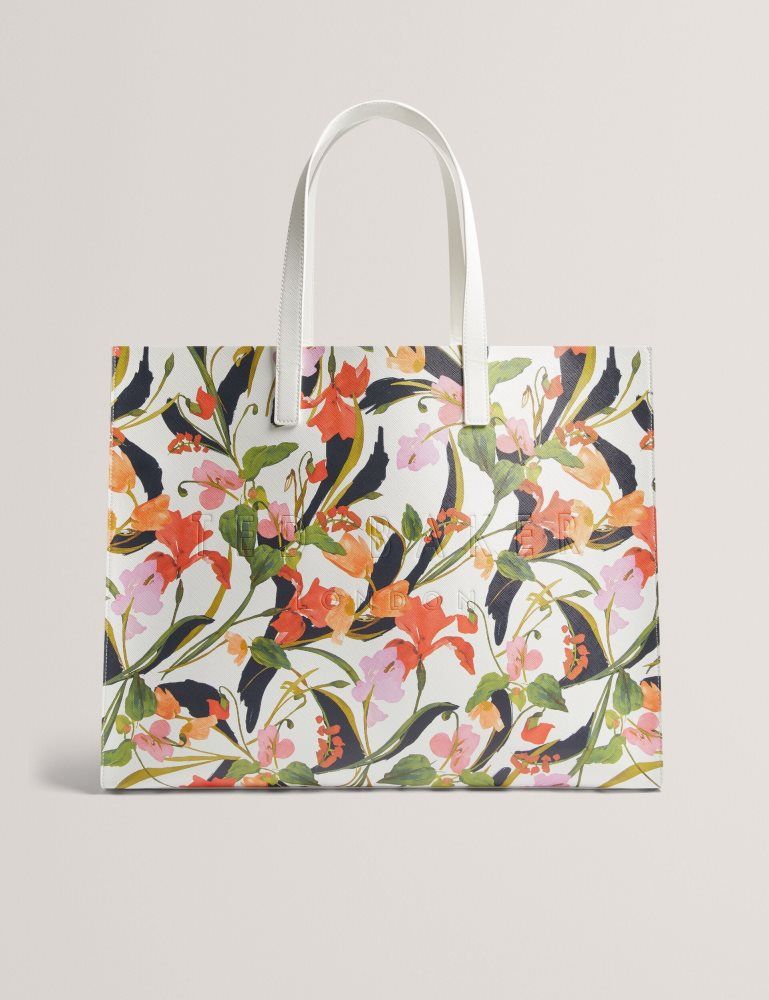Geanta Tote Dama Ted Baker Florish - Floral Print Pu Leather Wide Icon Tote Bag Albi | 354726-XRB