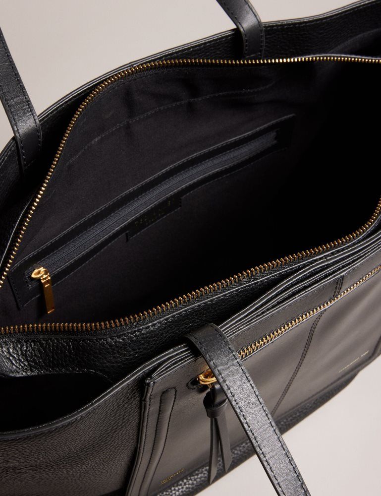 Geanta Tote Dama Ted Baker Nish - Wide Leather Shopper Bag With Zip Pocket Negrii | 159803-VJW