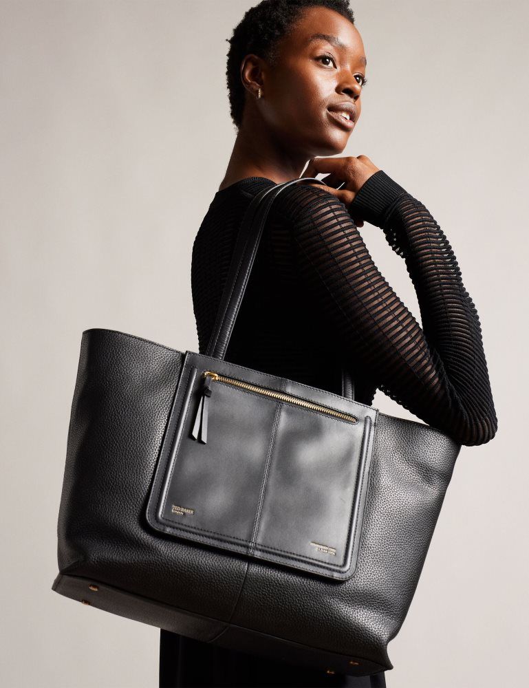 Geanta Tote Dama Ted Baker Nish - Wide Leather Shopper Bag With Zip Pocket Negrii | 159803-VJW