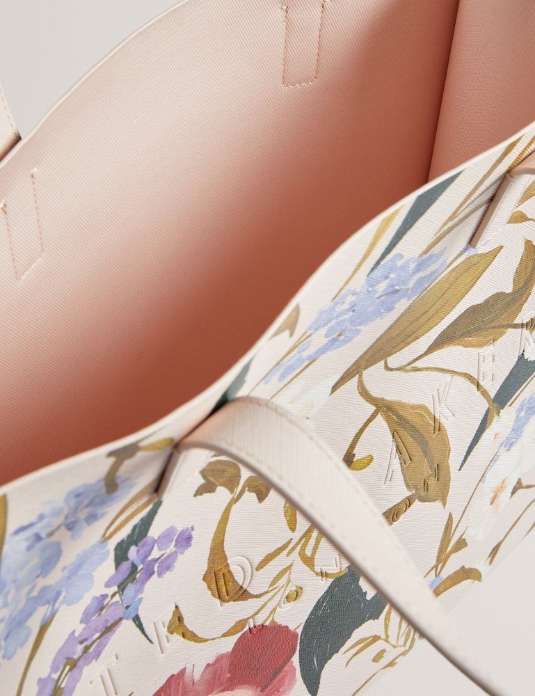 Geanta Tote Dama Ted Baker Palamaa - Floral Print Pu Large Icon Tote Bag Roz | 137429-DKB