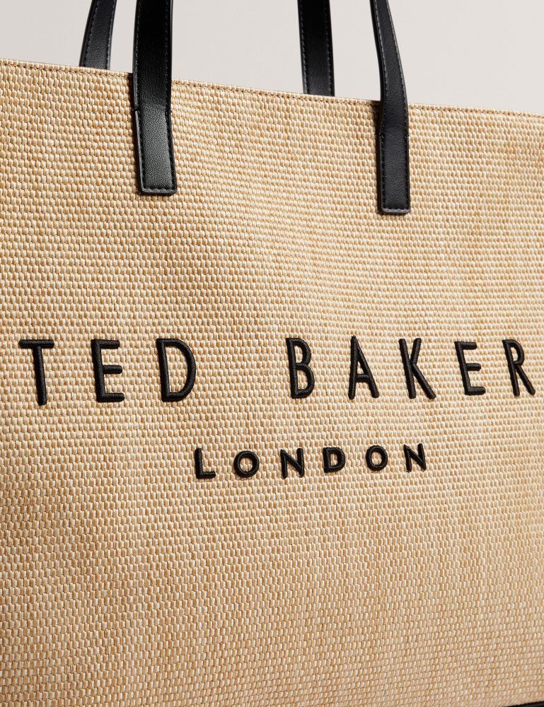 Geanta Tote Dama Ted Baker Pallmer - Faux Raffia Pu Trim Large Icon Tote Bag Bej | 592047-NSQ