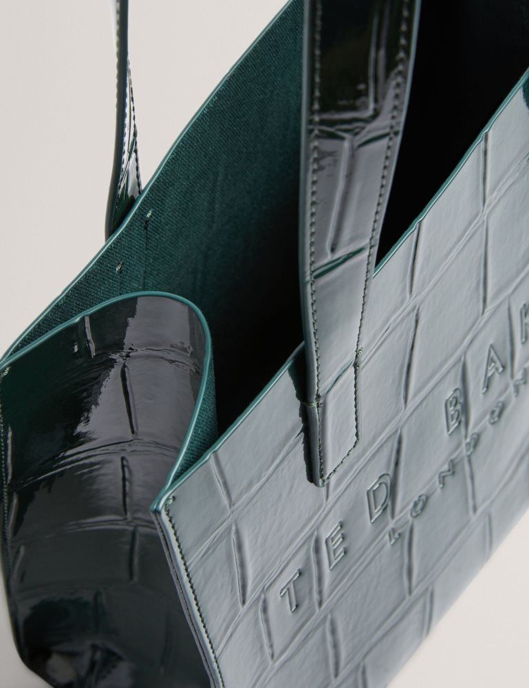 Geanta Tote Dama Ted Baker Reptcon - Croc Effect Small Icon Tote Bag Verzi | 604125-WOQ