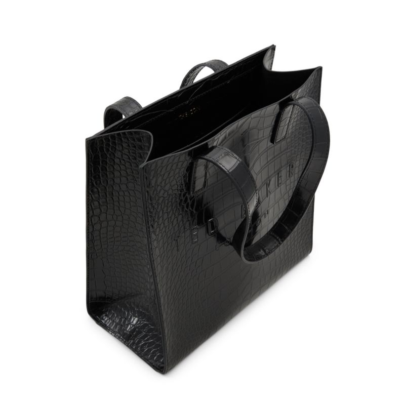 Geanta Tote Dama Ted Baker Seacon - Croc Texture Small Icon Tote Bag Negrii Albi | 157830-BUE