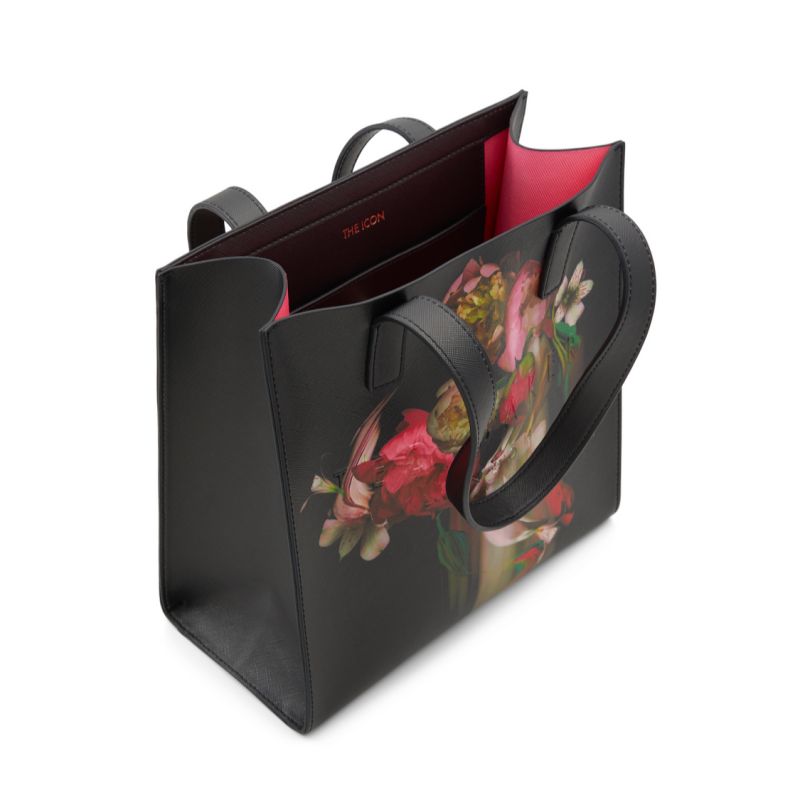 Geanta Tote Dama Ted Baker Seacon - Floral Pu Leather Small Icon Tote Bag Negrii | 591387-CKG