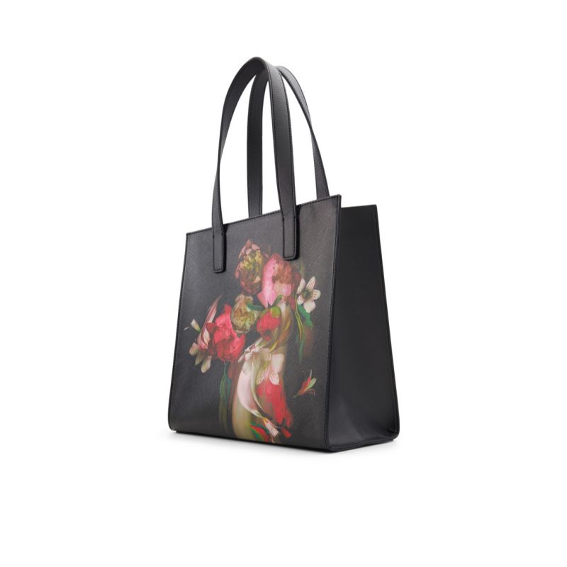 Geanta Tote Dama Ted Baker Seacon - Floral Pu Leather Small Icon Tote Bag Negrii | 591387-CKG