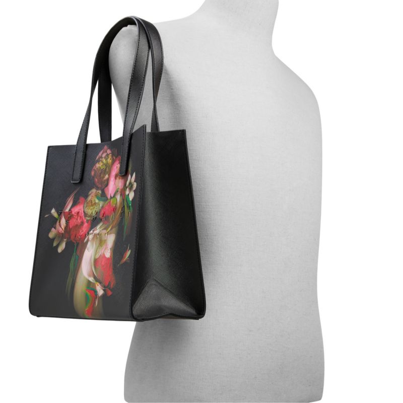 Geanta Tote Dama Ted Baker Seacon - Floral Pu Leather Small Icon Tote Bag Negrii | 591387-CKG