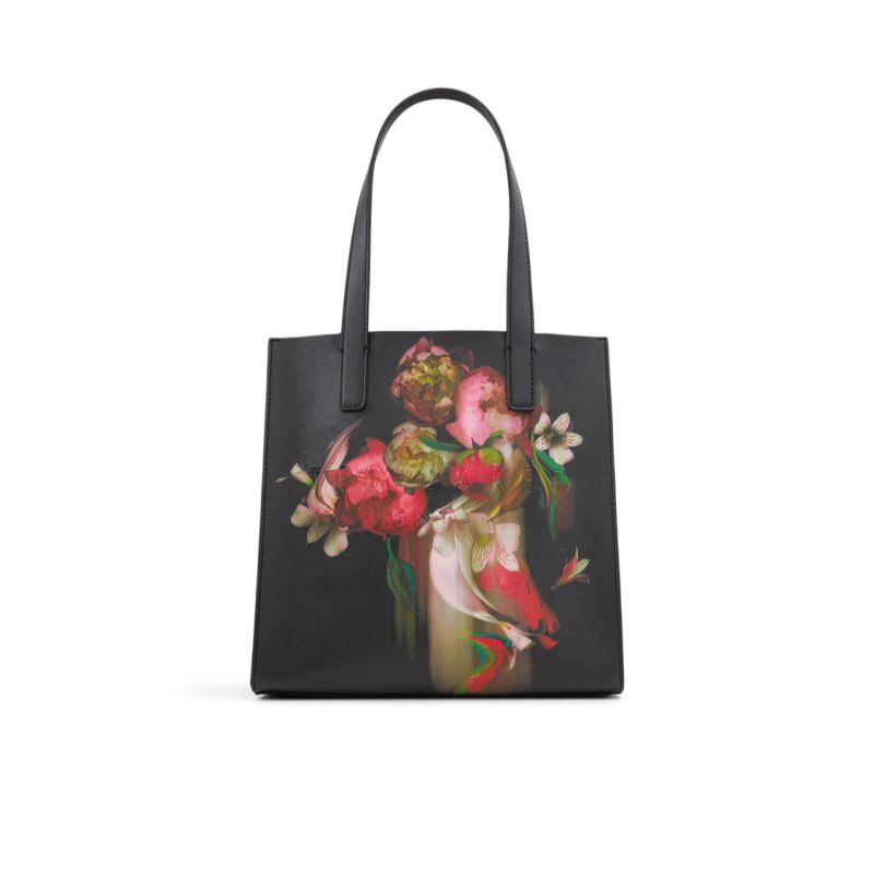 Geanta Tote Dama Ted Baker Seacon - Floral Pu Leather Small Icon Tote Bag Negrii | 591387-CKG