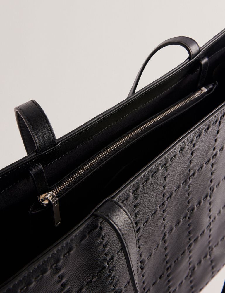 Geanta Tote Dama Ted Baker Stalie - Stitch Detail Leather Large Shopper Bag Negrii | 321680-QOC