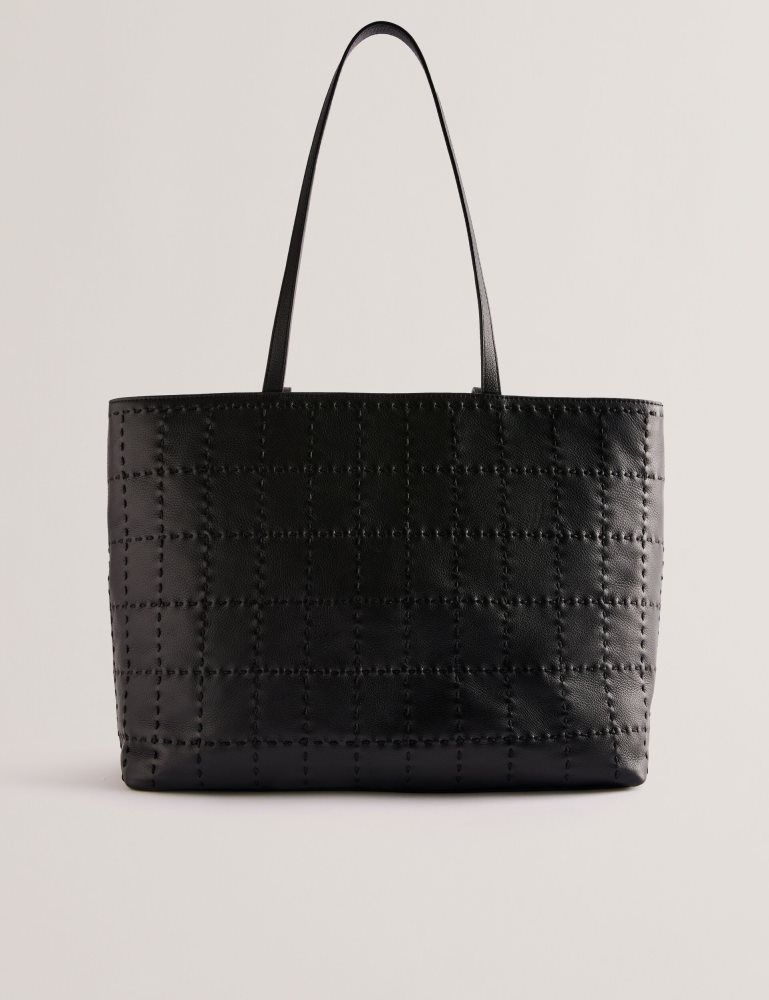 Geanta Tote Dama Ted Baker Stalie - Stitch Detail Leather Large Shopper Bag Negrii | 321680-QOC