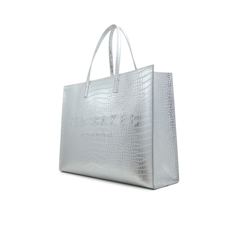 Geanta Tote Dama Ted Baker Sukicon - Metallic Croc Texture Wide Icon Tote Bag Platina Violet | 043785-BQD
