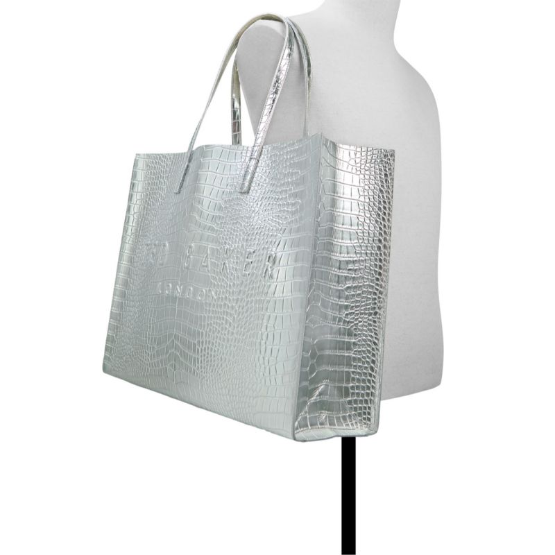 Geanta Tote Dama Ted Baker Sukicon - Metallic Croc Texture Wide Icon Tote Bag Platina Violet | 043785-BQD