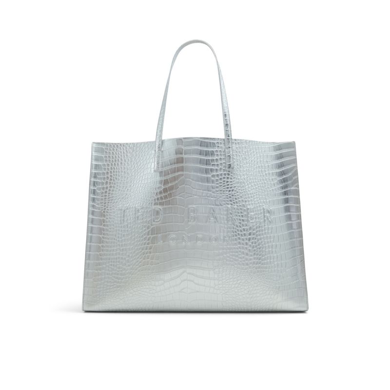 Geanta Tote Dama Ted Baker Sukicon - Metallic Croc Texture Wide Icon Tote Bag Platina Violet | 043785-BQD
