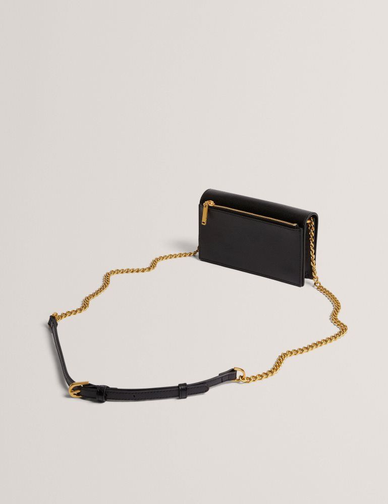Geanta Tote Dama Ted Baker Tabina - Leather Purse With Chain Crossbody Strap Negrii | 362945-PXC
