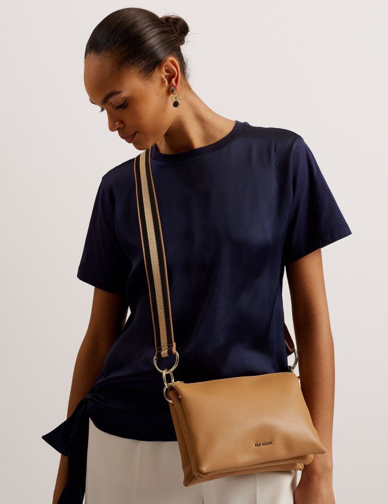 Genți De Cruce Dama Ted Baker Darceyy - Leather Crossbody Bag With Webbing Strap Gri Maro | 158739-LBG