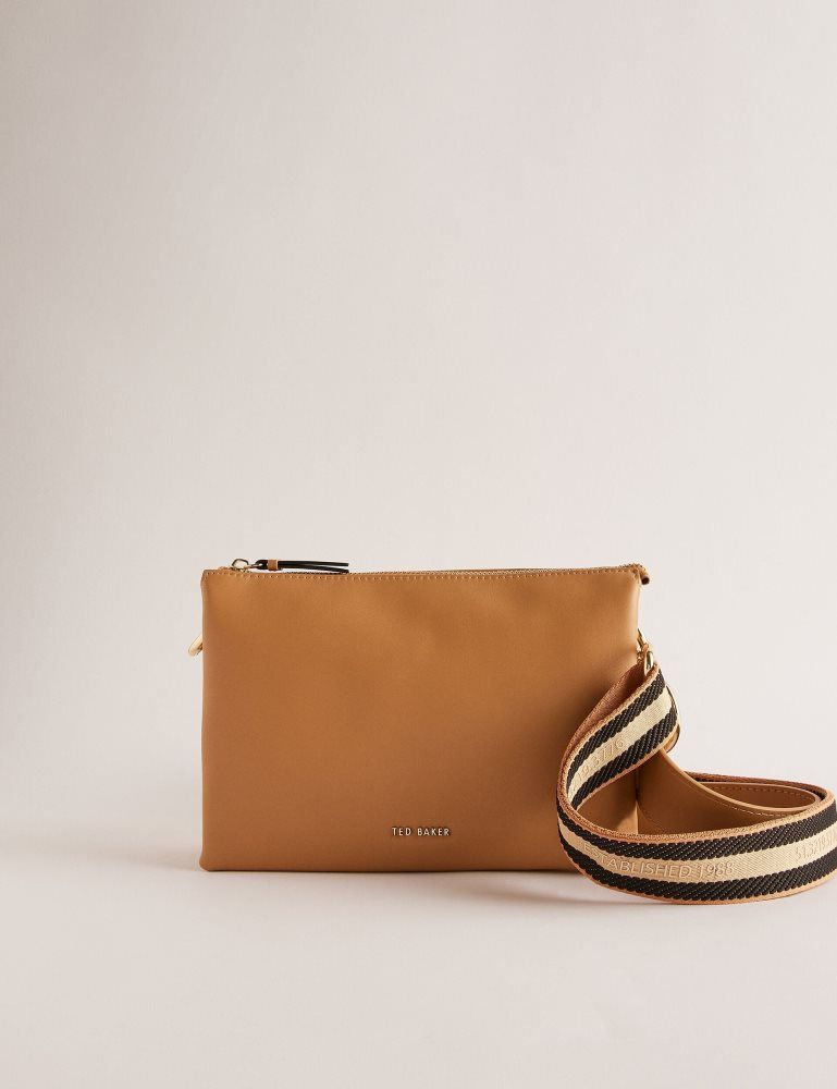 Genți De Cruce Dama Ted Baker Darceyy - Leather Crossbody Bag With Webbing Strap Gri Maro | 158739-LBG