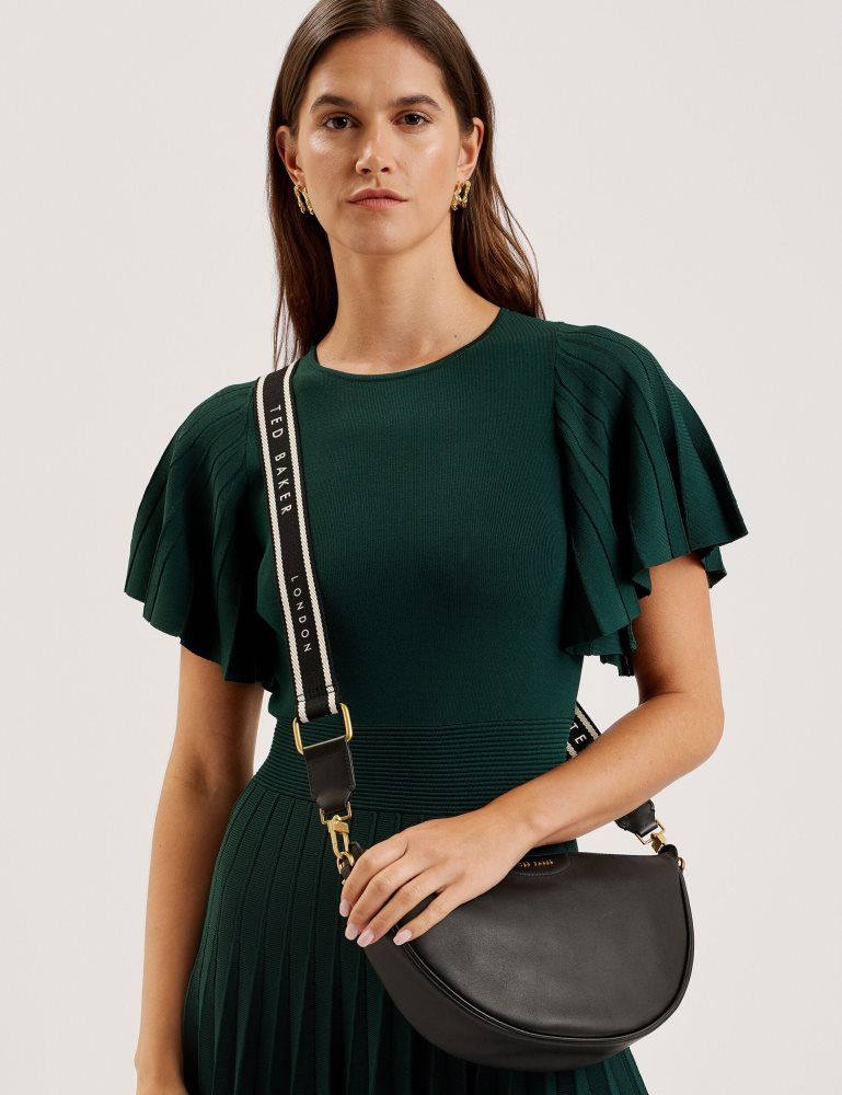 Genți De Cruce Dama Ted Baker Essina - Webbing Half Moon Leather Crossbody Bag Negrii | 086931-VSY