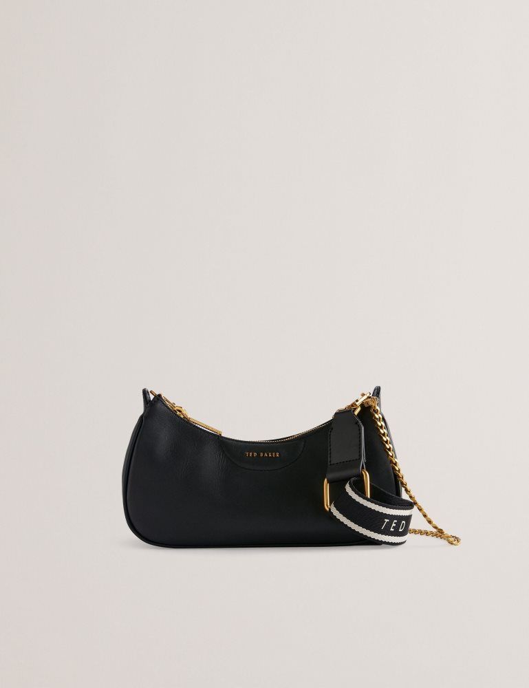Genți De Cruce Dama Ted Baker Essiy - Leather Baguette Bag With Webbing Strap Negrii | 459817-NYG