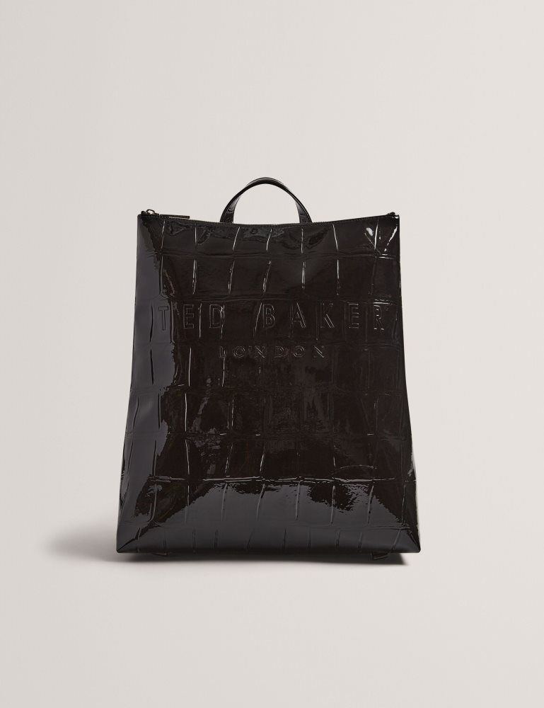 Genți Icon Dama Ted Baker Croclee - Croc Effect Faux Leather Icon Backpack Negrii | 975648-QEC