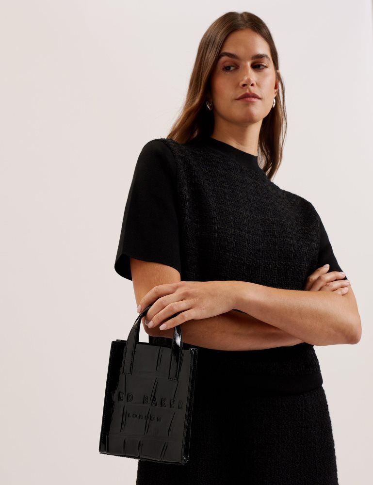 Genți Icon Dama Ted Baker Gatocon - Mini Croc Effect Patent Icon Tote Bag Negrii | 583914-XQP