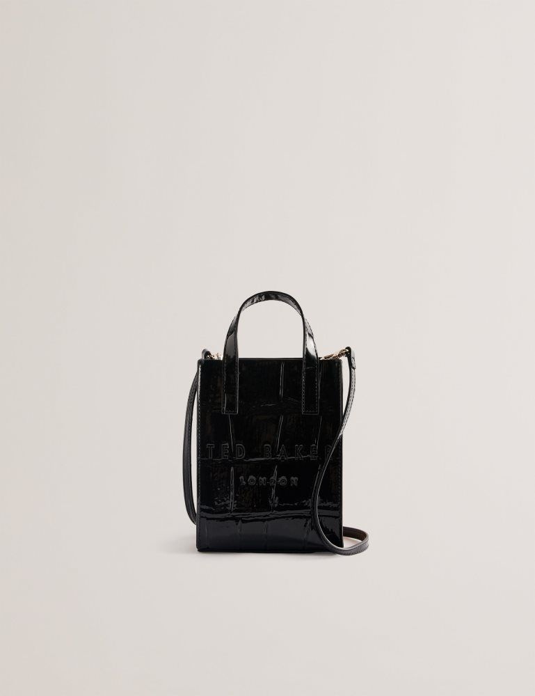 Genți Icon Dama Ted Baker Gatocon - Mini Croc Effect Patent Icon Tote Bag Negrii | 583914-XQP