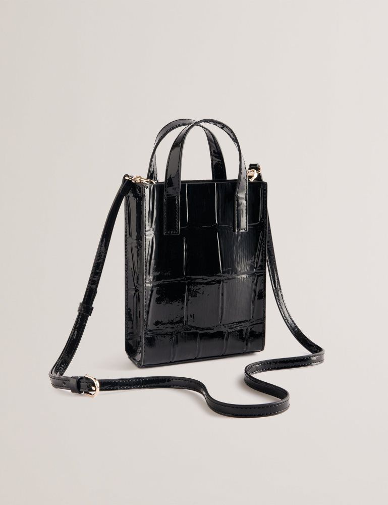 Genți Icon Dama Ted Baker Gatocon - Mini Croc Effect Patent Icon Tote Bag Negrii | 583914-XQP