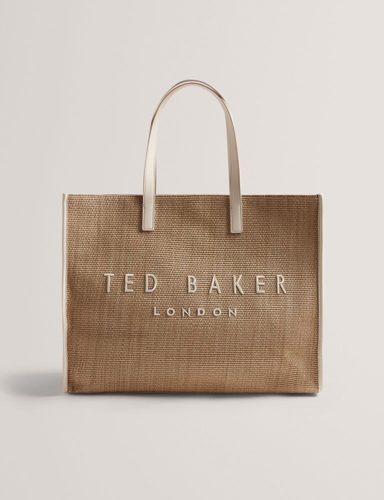 Genți Icon Dama Ted Baker Pallmer - Faux Raffia Pu Trim Large Icon Tote Bag Ecru | 859371-CIJ