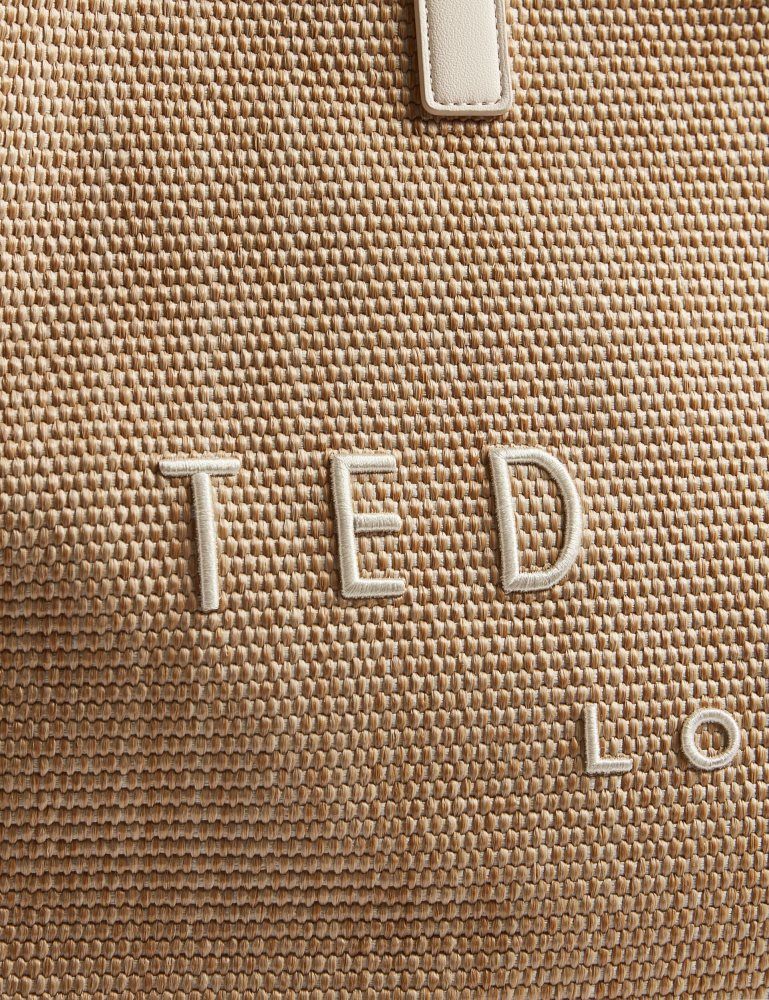 Genți Icon Dama Ted Baker Pallmer - Faux Raffia Pu Trim Large Icon Tote Bag Ecru | 859371-CIJ