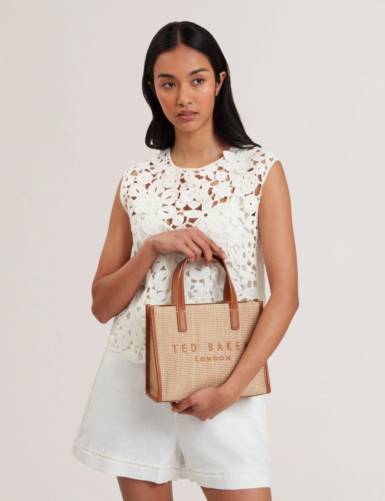 Genți Icon Dama Ted Baker Paolina - Faux Raffia Pu Trim Small Icon Tote Bag Maro | 847503-IBL