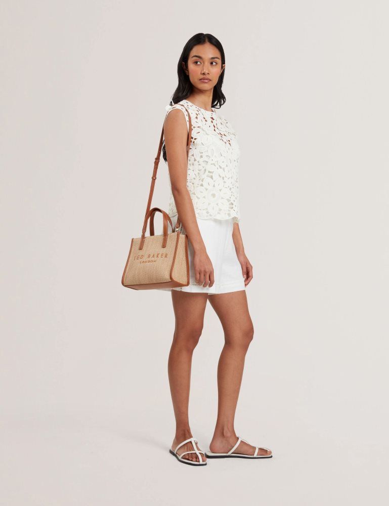 Genți Icon Dama Ted Baker Paolina - Faux Raffia Pu Trim Small Icon Tote Bag Maro | 847503-IBL