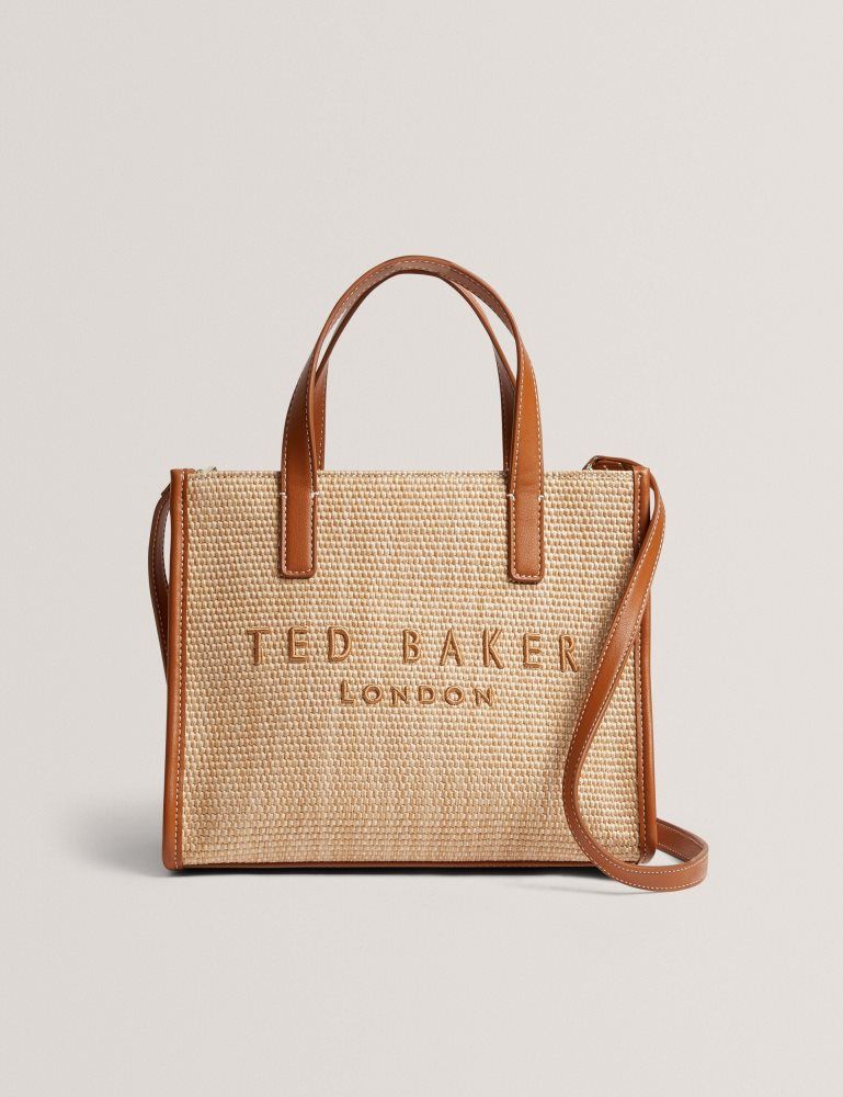 Genți Icon Dama Ted Baker Paolina - Faux Raffia Pu Trim Small Icon Tote Bag Maro | 847503-IBL