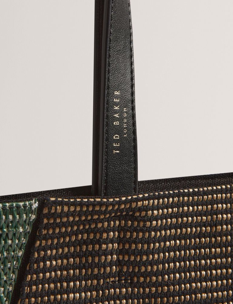 Genți Icon Dama Ted Baker Rafiya - Woven Colour Block Folding Shopper Bag Negrii | 502169-NEZ