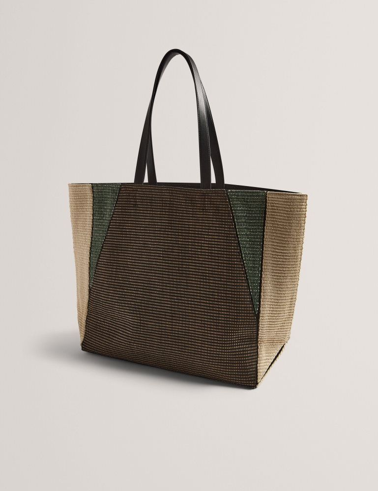 Genți Icon Dama Ted Baker Rafiya - Woven Colour Block Folding Shopper Bag Negrii | 502169-NEZ