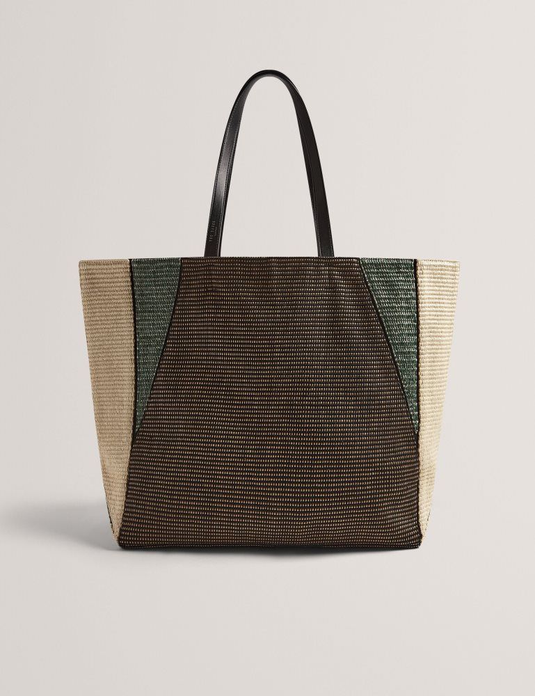 Genți Icon Dama Ted Baker Rafiya - Woven Colour Block Folding Shopper Bag Negrii | 502169-NEZ