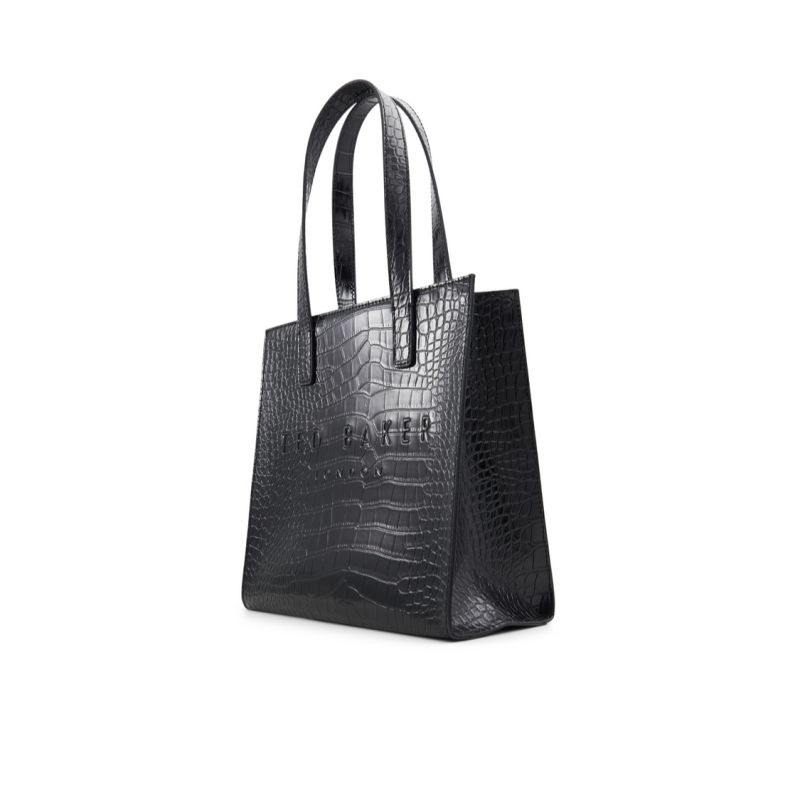 Genți Icon Dama Ted Baker Seacon - Croc Texture Small Icon Tote Bag Negrii Albi | 590487-VOX
