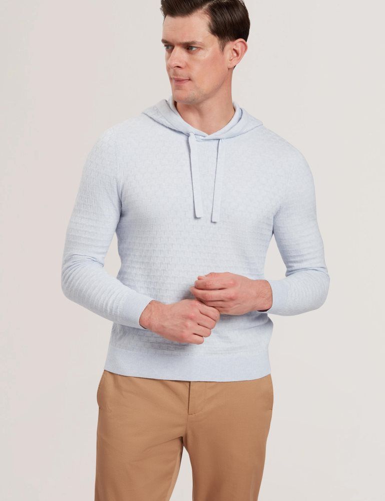 Hanorac cu Gluga Barbati Ted Baker Loular - Textured T Knit Wool Blend Hoodie Albastri | 479320-HMF