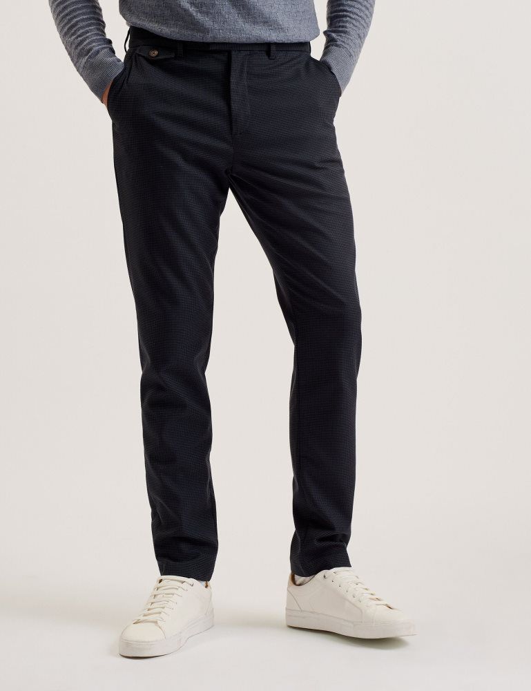 Pantaloni Barbati Ted Baker Nounds - Puppytooth Pattern Slim Fit Trousers Bleumarin | 581406-YVQ