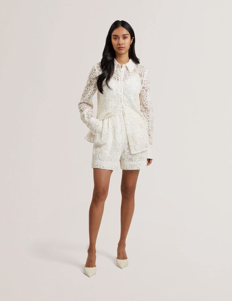 Pantaloni Scurti Dama Ted Baker Bowia - Lace High Waisted Tailored Shorts Albi | 503719-CAO