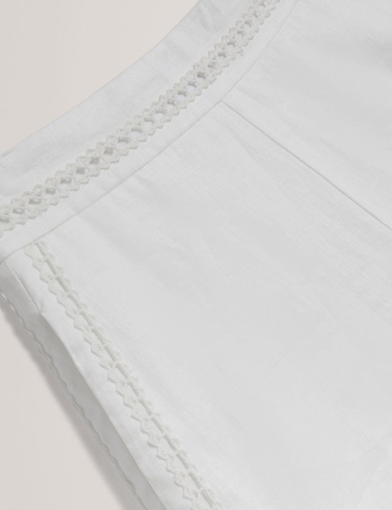 Pantaloni Scurti Dama Ted Baker Buccia - Crochet Trim High Waisted Linen Shorts Albi | 971345-AHK