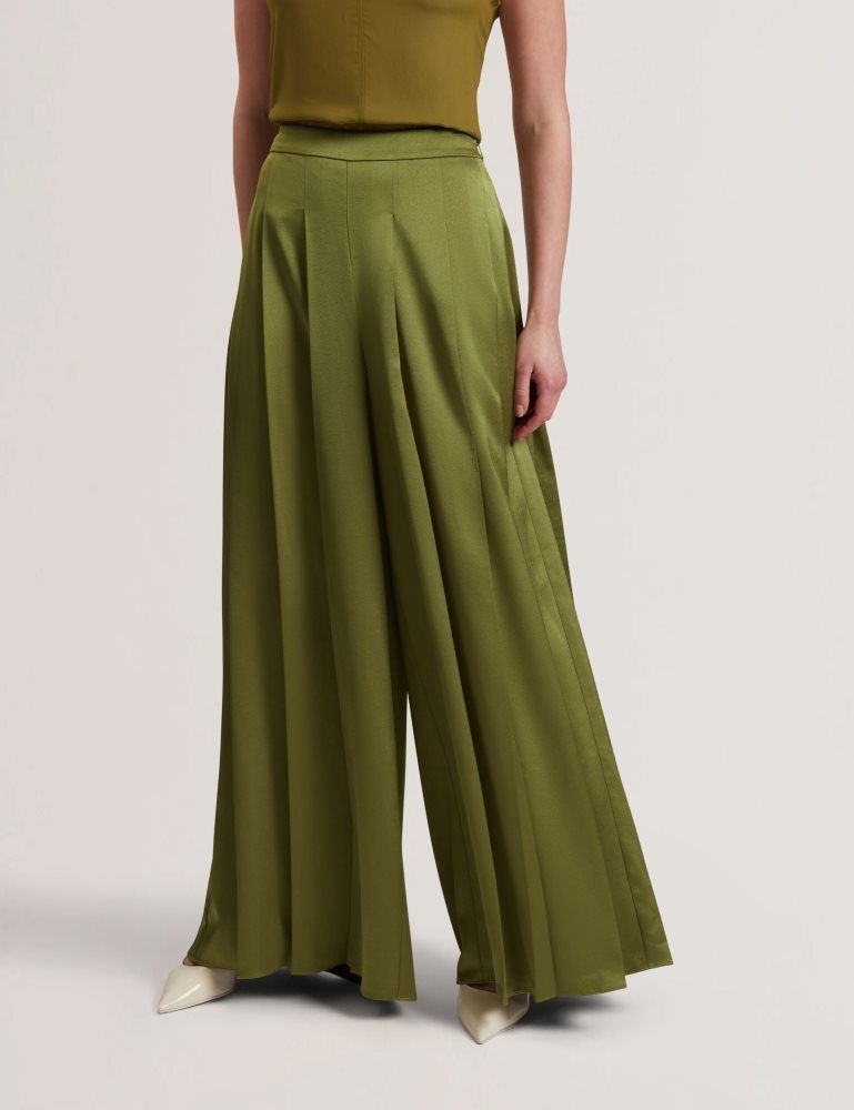 Pantaloni Scurti Dama Ted Baker Duuva - Satin Box Pleat Wide Leg Trousers Verzi | 830456-YSB