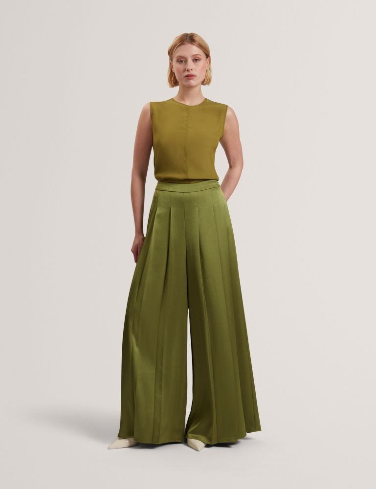 Pantaloni Scurti Dama Ted Baker Duuva - Satin Box Pleat Wide Leg Trousers Verzi | 830456-YSB