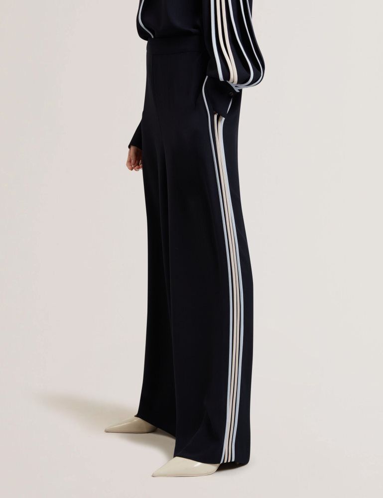 Pantaloni Scurti Dama Ted Baker Gorjja - Piping Detail Wide Leg Crepe Trousers Bleumarin | 046795-LCQ