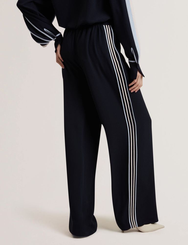 Pantaloni Scurti Dama Ted Baker Gorjja - Piping Detail Wide Leg Crepe Trousers Bleumarin | 046795-LCQ